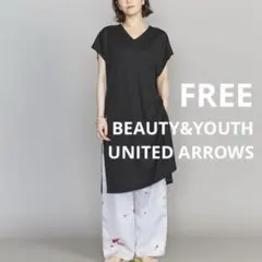 美品【UNITED ARROWS】スリットVネックチュニックワンピース ブラック