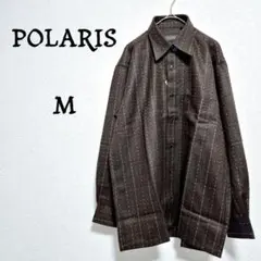【新品】POLARIS ビジネス 長袖シャツ シルク混 紳士服 茶色 ストライプ