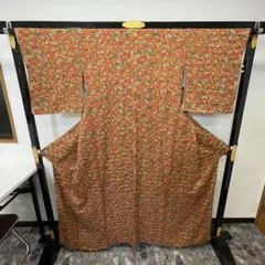 小紋 着物 正絹 古典柄 総柄 オレンジ系 カジュアル 0327-25