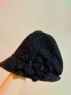 黒 ツイード調キャスケット