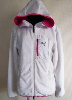 Puma レディースゴルフ、フリースジャケット ホワイト/ピンク