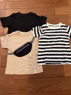 〈値下げ〉GU 黒・ベージュ　無印ネイビーボーダー　Tシャツ 3枚セット120㎝