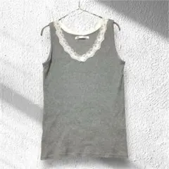 ikka イッカ レース付き タンクトップ L グレー リブ インナー 重ね着のサムネイル