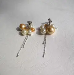 【ハンドメイド】揺れるコットンパールイヤリング