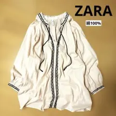 ZARA 綿100% エンブロイダリー 刺繍 プルオーバー　サーモンピンク