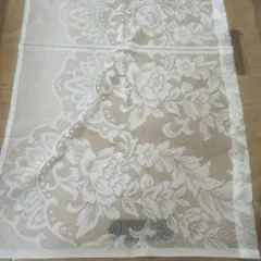 ホワイトレース花柄カフェカーテン 約49.5cm x 85.5cm