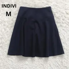インディヴィINDIVI インデビ　膝丈フレアスカートネイビー 紺色38 M上品のサムネイル