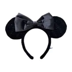 ディズニー カチューシャ ミニー ツイード 黒 リボン ブラック スパンコール