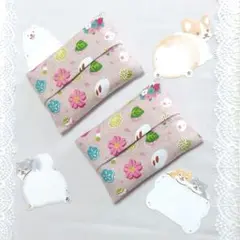 ポケットティッシュケース　うさぎ柄　和菓子柄　和柄　和風　ピンク系　ハンドメイド