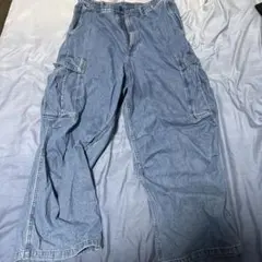 ライトブルー カーゴパンツ 多ポケット