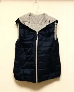 PLST リバーシブル フード付きダウンベスト ネイビー×グレー