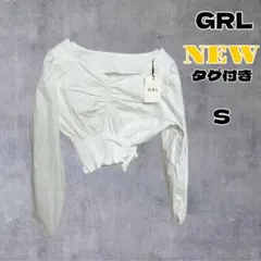 ＄【新品】GRL グレイル ハートネックシャーリングミニトップス S