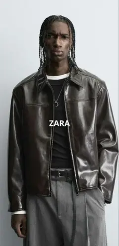 ZARA エナメル　ダークブラウン ジップアップジャケット