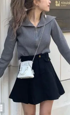 GRL ダブルジップ　襟付　ニットトップス グレー ラメ入り