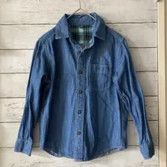 ユニクロ　UNIQLO　デニムシャツ　内側チェック　120　古着屋購入