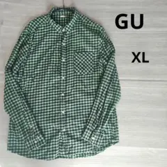 GU♡ジーユー　シャツ　ネルシャツ　長袖　チェック　カジュアル　綿　グリーン
