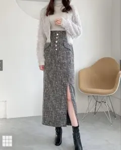 GRL アソートボタンツイードナロースカート