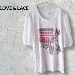 ❤１点物❤半袖Tシャツ カットソー トップス 袖シースルー プリント柄 ホワイト