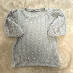 ZARA グレー パール装飾 半袖ニット