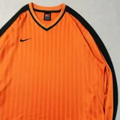 【00s】NIKE製 長袖サッカーシャツ/オレンジ/黒/Lサイズ　TEAMタグ