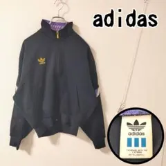 adidas トラックジャケット ブラック ロゴ刺繍 デサント 90s 金ロゴ