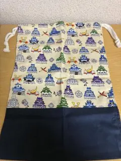 ハンドメイド　巾着　城柄