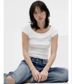 新品　GAP モダン キャップスリーブtシャツ ホワイト　Mサイズのサムネイル