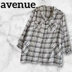 avenue チェック柄 長袖シャツ白/黒 胸ポケットコットン100%