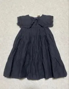 プティマイン 襟ティアードワンピース 100㎝ 110cm ブラック 女の子