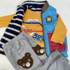 プッチー　ベスト　マルチ　リバーシブル　編みぐるみ　ロンT 電車　ワッペン　90