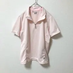 【ミズノ】 MIZUNO 半袖ポロシャツ M ピンク ハーフジップ ゴルフウェア