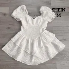 【SHEIN】ホワイトミニワンピース　フリル　フレア　　Mサイズ