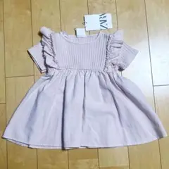 【新品未使用】ZARA フリル付き半袖ワンピース 80
