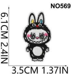 NO569 LABUBU ラブブ 黒 アイロンワッペン