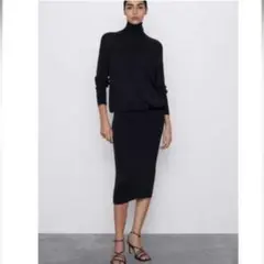 【新品未使用】ZARA 薄手タートルネック セーター ネイビー Lサイズ