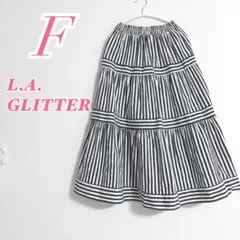 L.A.GLITTER ストライプ フレアスカート F ブラック ホワイト