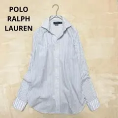 極美品 ポロラルフローレン 綿麻 水色 ストライプドシャツ ポニー刺繍 L〜XL