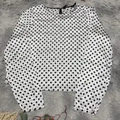 ザラベーシック 長袖ドット柄ブラウス ショート丈 オフホワイト きれいめ Sのサムネイル