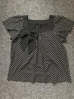 水玉模様スクエアネック半袖トップス