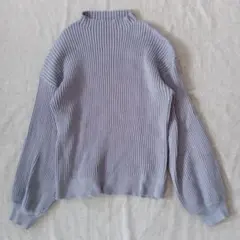 INGNI イング リブ編み ハイネック ニット M 青みグレー ぽわん袖