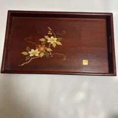 会津塗　木製盆 花の蒔絵　落款あり　　浄化済み