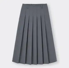 GU プリーツAラインミディスカート　ウエスト後ろゴム　カジュアル　グレー L