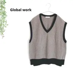 グローバルワーク　Vネックベスト　重ね着　ゆったり　サイドスリット