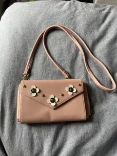 ショルダーバッグ長財布　ピンク　花モチーフ