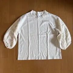 Harris 杢アイボリー 8分袖パフスリーブ 36 美品 カットソー