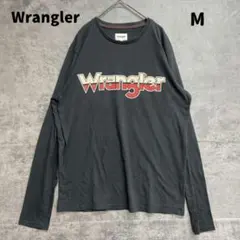 ラングラー ロゴプリント メンズ長袖Tシャツ 黒 M クルーネック 【6348】