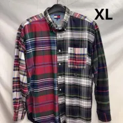 マルチカラー チェック柄 ボタンダウンシャツXL