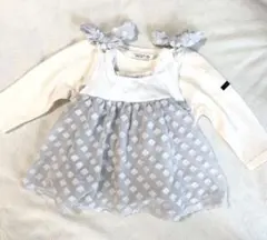 プティマイン お花シフォン切り替えワンピース/トップス　グレー