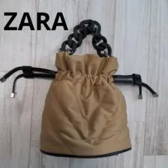ZARA ベージュ キルティング 巾着型バッグ