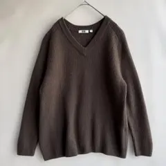 美品　ユニクロ　プレミアムラムリブVネックセーター メンズ　M ブラウン
